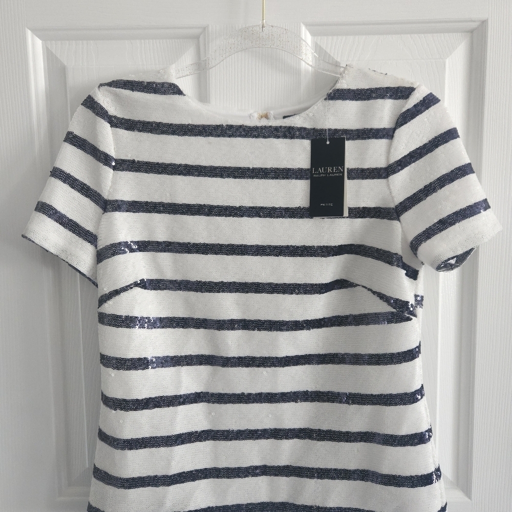NWT Ralph Lauren Striped Sequin Short Sleeve Blouse - Picture 2 of 12